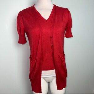 Les Copains Red Silk Cashmere Knit Top and Cardigan Set Size 42 IT / US 6 Italy